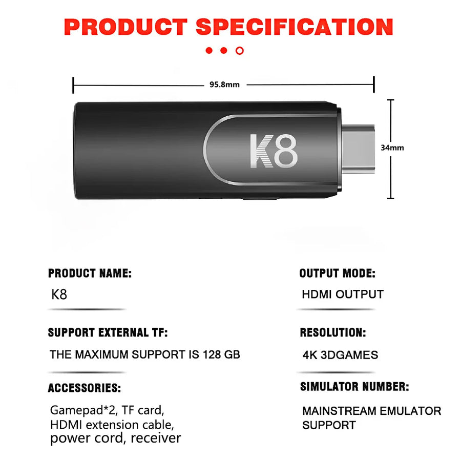 K8 Gamestick 3D 64GB 2.4G Wireless Controller 32000 Video Games